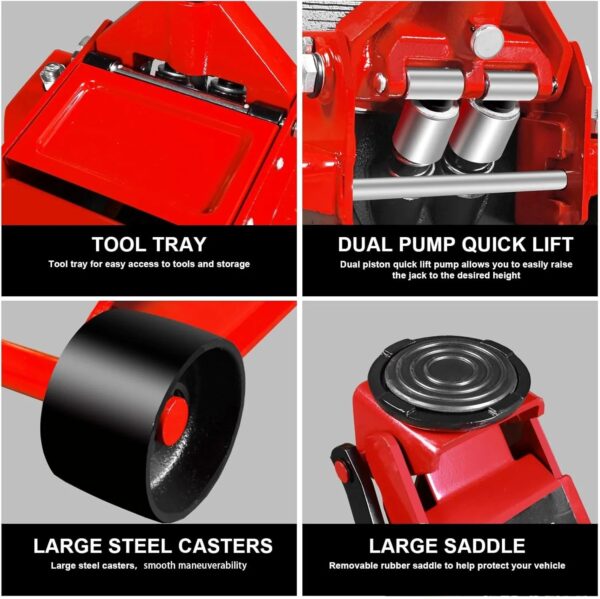 3 Ton Low Profile, Aluminum and Steel Racing Floor Jack with Dual Pistons Quick Lift Pump for Sport Utility Vehicle, Lifting Range 3-15/16" min to...
