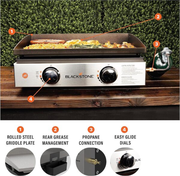 Blackstone 1666 22 Tabletop Griddle with Stainless Steel Faceplate, Powder Coated Steel, Black