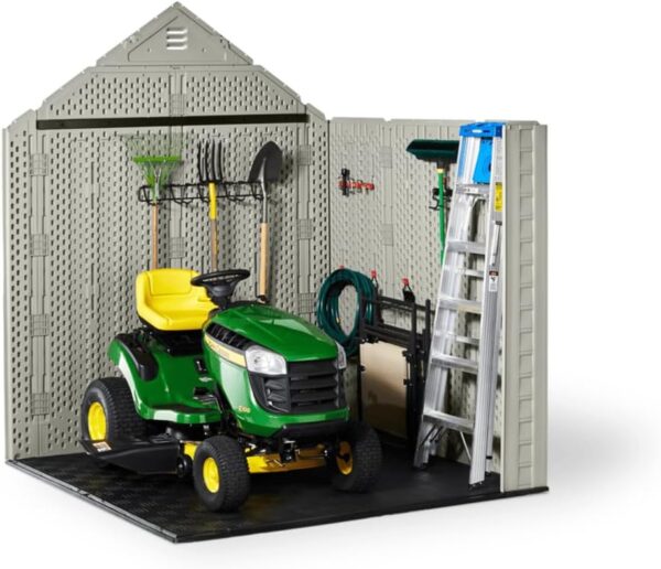 Rubbermaid Resin Outdoor Storage Shed With Floor (7 x 7 Ft) Weather Resistant Gray Organization for Home/Backyard/Garden Tools/Lawn Mower/Bike...