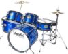 Mendini By Cecilio Drum Set For Kids/Junior 16 Inch, 5 Piece, Blue Metallic Starter Drums Kit w/Adjustable Throne, Cymbal, Pedal & Drumsticks MJDS...