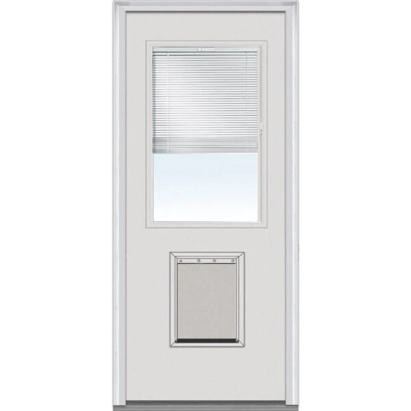National Door Company Steel Exterior Door, Primed, 1/2 Lite with Clear Glass Internal Blinds & Pet Door, Right Hand Inswing, 32 x80