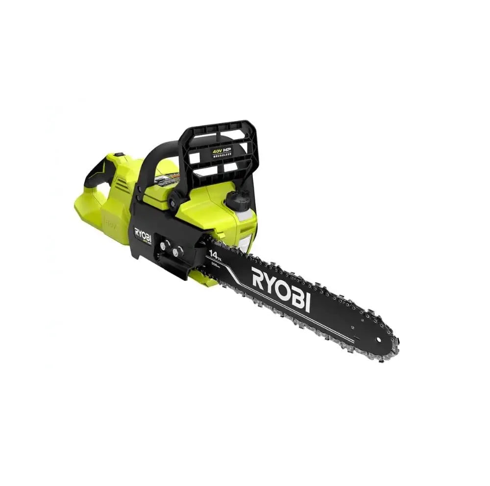 c738658287e2d366e59f11e4a95cb6853233bfc5da064528283b6637ff80029a Ryobi 18 40V Cordless Chainsaw Kit with Battery & Charger, Green