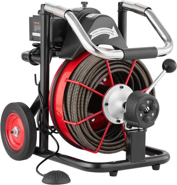 Drain Cleaner Machine 100FT x 1/2 Inch, Auto Feed Sewer Snake Auger on Wheels, 550W Portable Drain Cleaning Machine with 8 Cutters & Air-activated...
