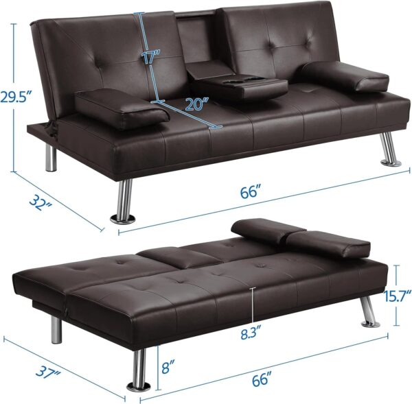 Yaheetech Convertible Sofa Bed Adjustable Couch Sleeper Modern Faux Leather Home Recliner Reversible Loveseat Folding Daybed Guest Bed, Removable...