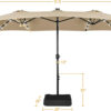 15 ft Large Patio Umbrella with Solar Lights Double-Sided Outdoor Rectangle Market Umbrellas with 36 LED Lights/Base Included/Easy Crank for Patio...