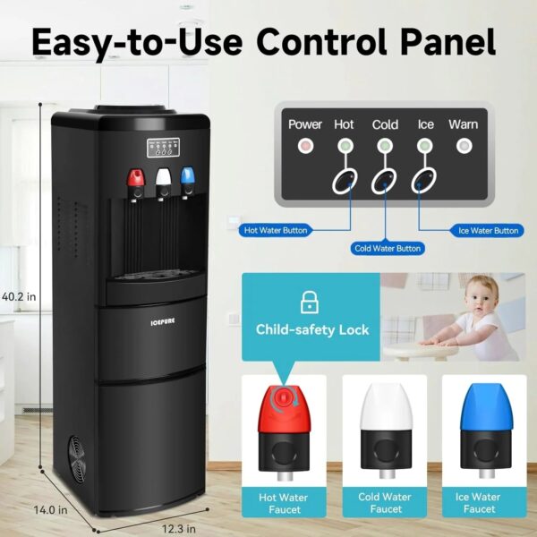 ICEPURE Water Dispenser with Ice Maker, 3-in-1 Hot and Cold Water Cooler with Built-in Bullet Ice Maker Machine, 26.5lbs/24H, Top Loading for 3-5...