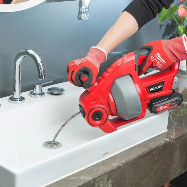 20V Cordless Electric Drain Auger-Efficient 25Ft Auto-Feed Drain Snake with Replaceable Cable,2.0Ah Battery,Charger,Storage Bag & Gloves for...