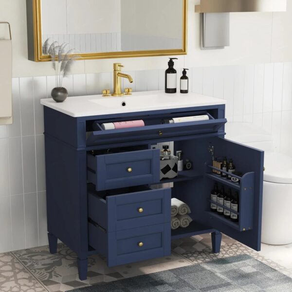 36" Bathroom Vanity with Single Sink Combo, Modern Undermount Bathroom Sink Cabinet with 2 Drawers and a Tip-Out Drawer, Freestanding Bathroom...