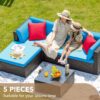 Devoko 5 Pieces Patio Furniture Sets All Weather Outdoor Sectional Patio Sofa Manual Weaving Wicker Rattan Patio Seating Sofas with Cushion and...