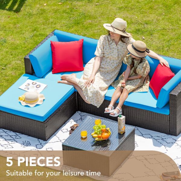 Devoko 5 Pieces Patio Furniture Sets All Weather Outdoor Sectional Patio Sofa Manual Weaving Wicker Rattan Patio Seating Sofas with Cushion and...