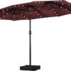 15 ft Large Patio Umbrella with Solar Lights Double-Sided Outdoor Rectangle Market Umbrellas with 36 LED Lights/Base Included/Easy Crank for Patio...