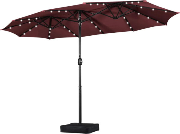 15 ft Large Patio Umbrella with Solar Lights Double-Sided Outdoor Rectangle Market Umbrellas with 36 LED Lights/Base Included/Easy Crank for Patio...