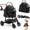 Pet Stroller with 4 Wheels, Foldable Pet Travel Carrier for Small/Medium Dogs Cats up to 50lbs, Detachble Portable Pet Bag, Storage Basket, Car...