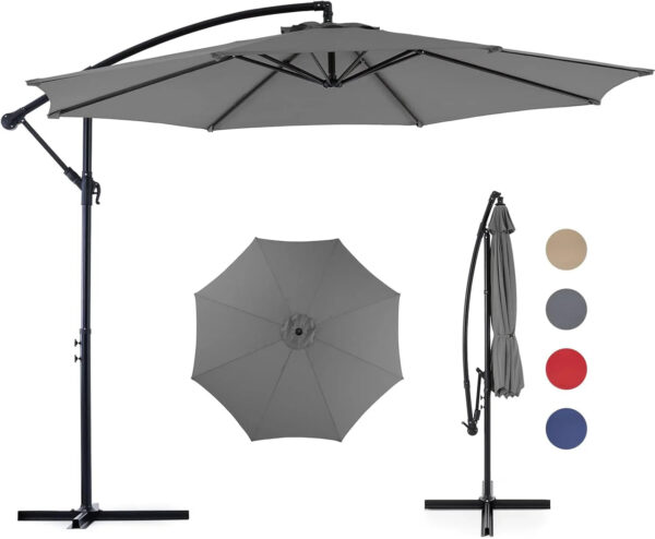 9.8FT Offset Patio Umbrella Hanging Cantilever Umbrella Outdoor Sun Shade with Easy Tilt Adjustment, 8 Ribs, UV Protection for Backyard, Lawn,...