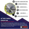 K Tool International 42 Belt Drive Drum Fan; Industrial, Garage, Shop, High Speed 2-Speed, Durable, Cut-Off Protection, Easy Mobility Rubber...