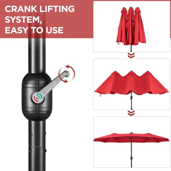 15 ft Large Patio Umbrella with Solar Lights Double-Sided Outdoor Rectangle Market Umbrellas with 36 LED Lights/Base Included/Easy Crank for Patio...