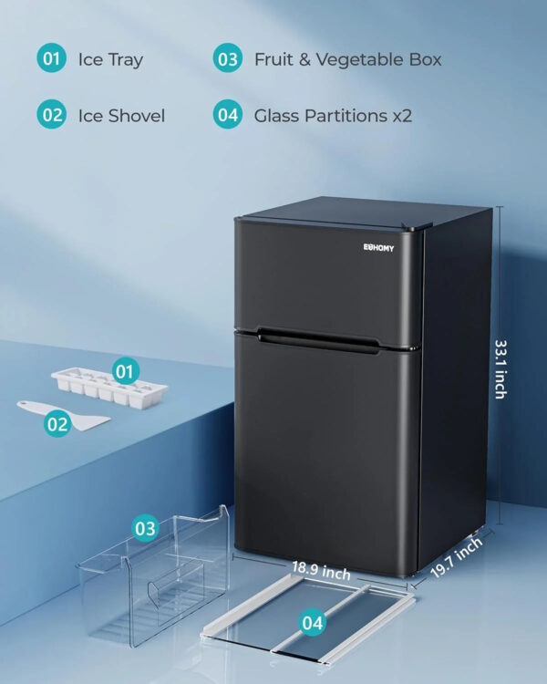 EUHOMY 3.2 Cu.Ft Mini Fridge with Freezer 2-Door Compact Refrigerator for Bedroom, Dorm, Office or Apartment, Silver