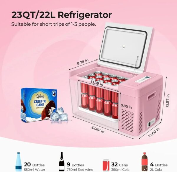 12 Volt Refrigerator 12V Car Fridge 23 Quart Portable Freezer Compressor Cooler 12/24V DC 110~240 Volt AC for Truck Van RV Camper SUV Travel...