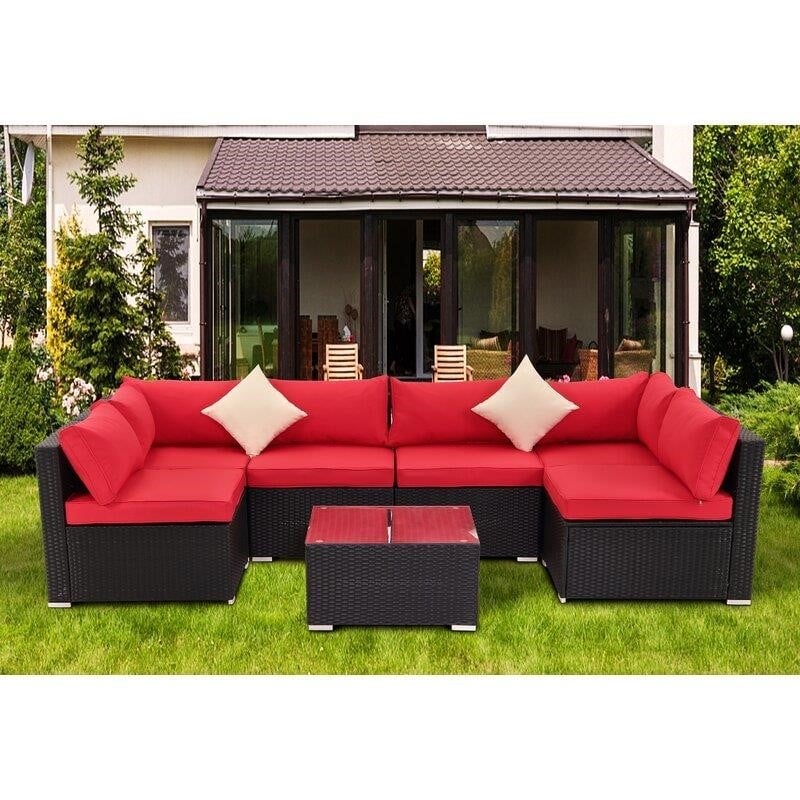 cf996d483f20aa5b0b386584669edb0c0d9a70359e22708d7de1c1376775f91d Moshannon Wicker/Rattan 6 - Person Seating Group with Cushions