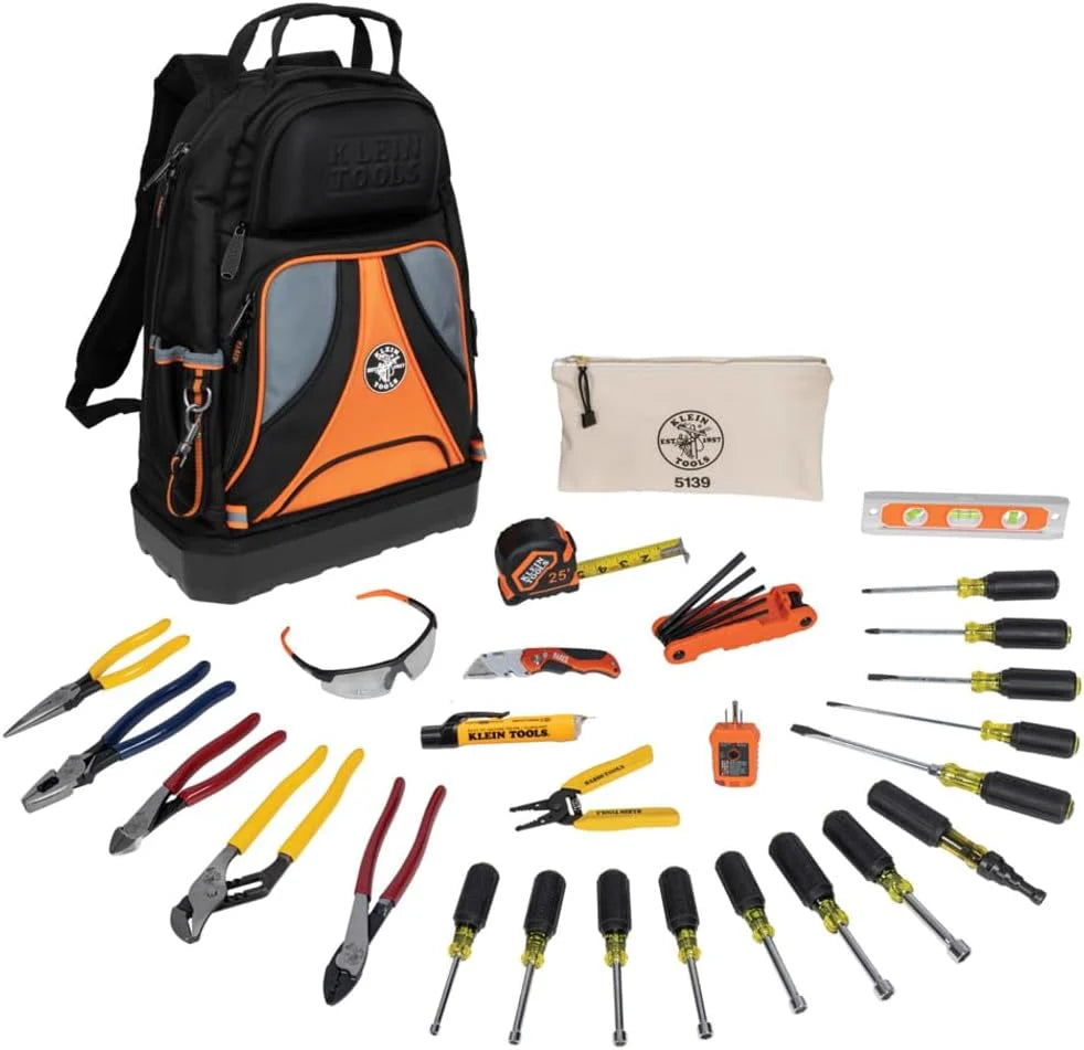 d0aa30b9980783f58a342676fcd01e44cb8a264f2c61e5fddc3d60a07194c95e Klein Tools 80028 28-Piece Hand Tool Kit with Backpack