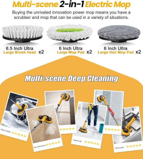 6000mAh Battery Electric Mop M1, 800RPM Cordless Electric Power Scrubber & Mops for Floor Cleaning, Best Automatic Spin Mops with Smart...