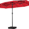 15 ft Large Patio Umbrella with Solar Lights Double-Sided Outdoor Rectangle Market Umbrellas with 36 LED Lights/Base Included/Easy Crank for Patio...