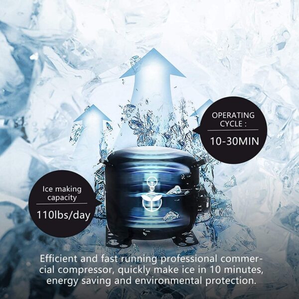 YUTGMasst Commercial Ice 110LBS/24H Stainless Steel Free-Standing Ice Machine Maker Air Cooling Ice