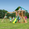 Backyard Discovery Mount Mckinley Cedar Wood Swing Set with Wave Slide, Play Deck, Double Rock Wall, Rope Ladder, Web Swing, Belt Swings, Toy...
