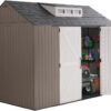 Rubbermaid Resin Outdoor Storage Shed With Floor (7 x 7 Ft) Weather Resistant Gray Organization for Home/Backyard/Garden Tools/Lawn Mower/Bike...