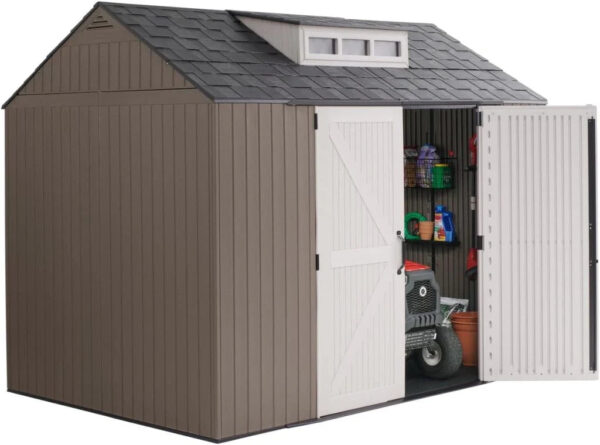 Rubbermaid Resin Outdoor Storage Shed With Floor (7 x 7 Ft) Weather Resistant Gray Organization for Home/Backyard/Garden Tools/Lawn Mower/Bike...