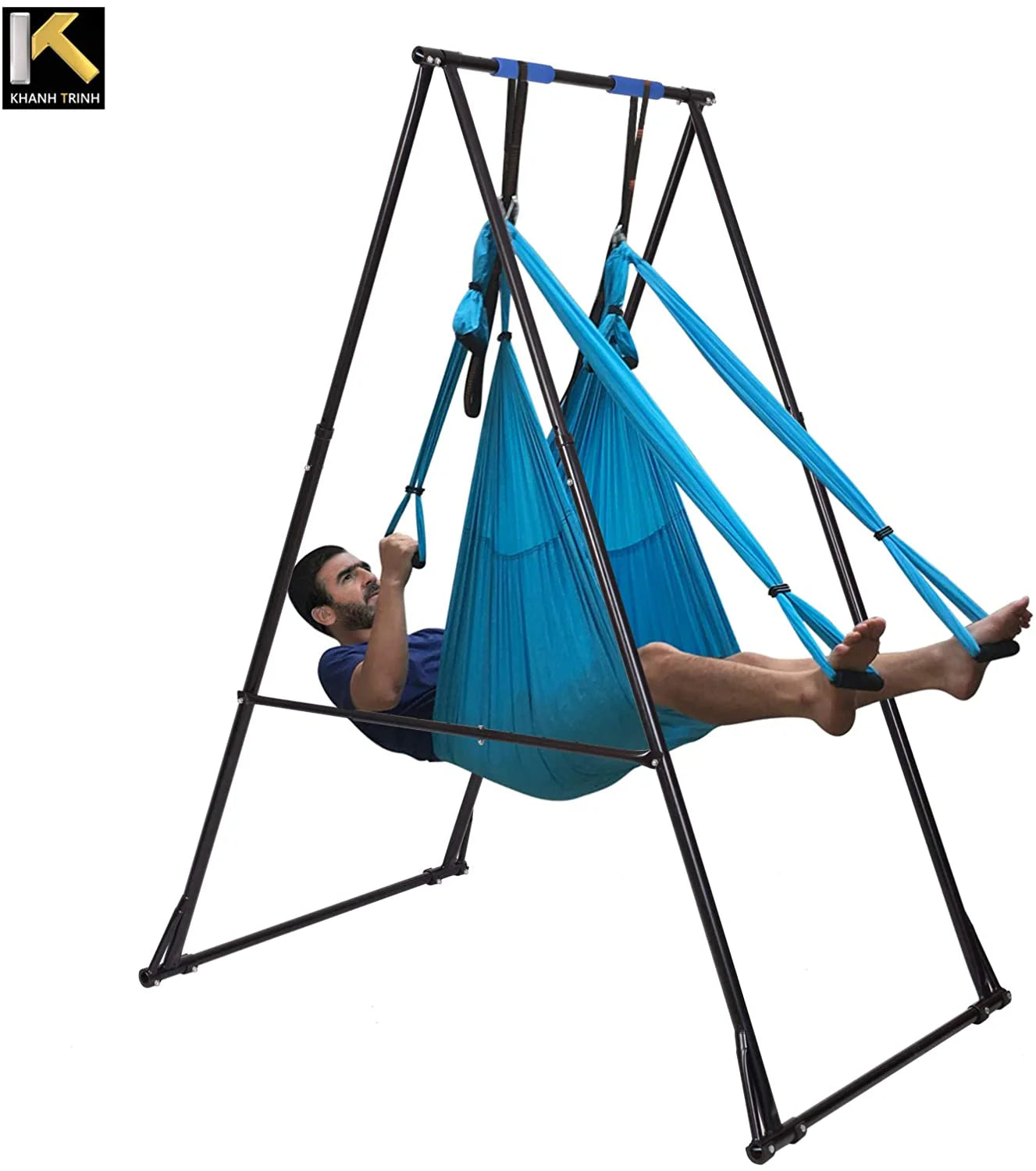 d3d10c1827ca81178f070d3ff26f8f3dbd9368a14ff08ae578650975d80ef1bb Air Yoga Equipment Set Includes: Blue Aerial Yoga Hammock and The Height-Adjustable Foldable Sturdy Durable KT Yoga Swing Stand Frame