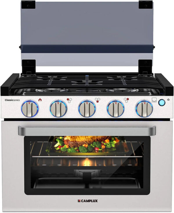 RV liquefied gas stove 21 inches high, a liquefied gas stove oven with 3 burners, suitable for RVs, apartments, mobile homes, made of stainless...