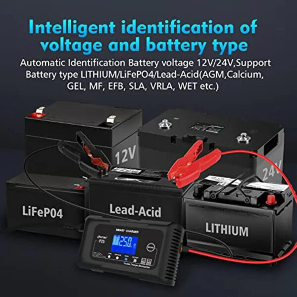 25-Amp Smart Battery Charger,Lithium,LiFePO4,Lead-Acid AGM/Gel/SLA.. Car Battery Charger,Trickle Charger, Maintainer/deep Cycle Charger,12V/25A...