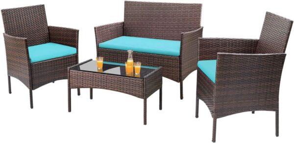 4 Pieces Patio Rattan Chair Wicker, Outdoor Indoor Use Backyard Porch Garden Poolside Balcony Furniture Sets (Red)
