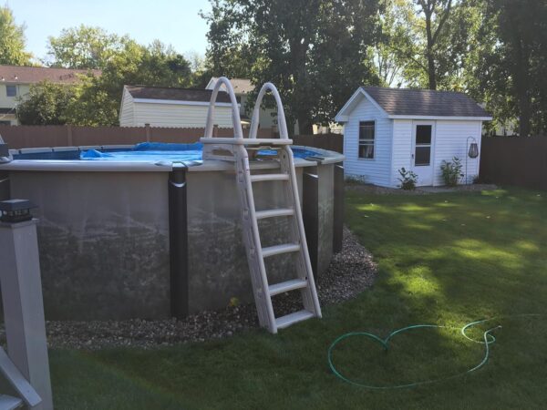 Confer Plastics 7200 Roll Guard 48" to 56" Adjustable A Frame Safety Ladder for Above Ground Outdoor Patio Swimming Pool Platform Ladder with Step...