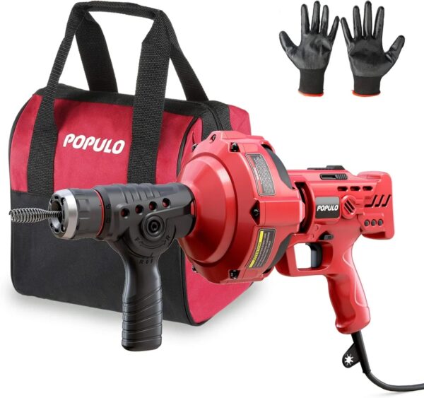 20V Cordless Electric Drain Auger-Efficient 25Ft Auto-Feed Drain Snake with Replaceable Cable,2.0Ah Battery,Charger,Storage Bag & Gloves for...