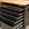 46-in W x 24.5-in D 9-Drawer Mobile Workbench with Hardwood Top and Power Station Gloss Black