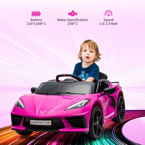 12V Kids Ride on Car Licensed Corvette Battery Powered Car Toddles Electric Sports Car Toy with Remote Control, Visual Dashboard, LED Lights,...