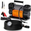 Air compressor kit, dual cylinder, 12-volt portable inflator, 12.35 cubic feet per minute, suitable for truck tires for off-road use, heavy-duty...
