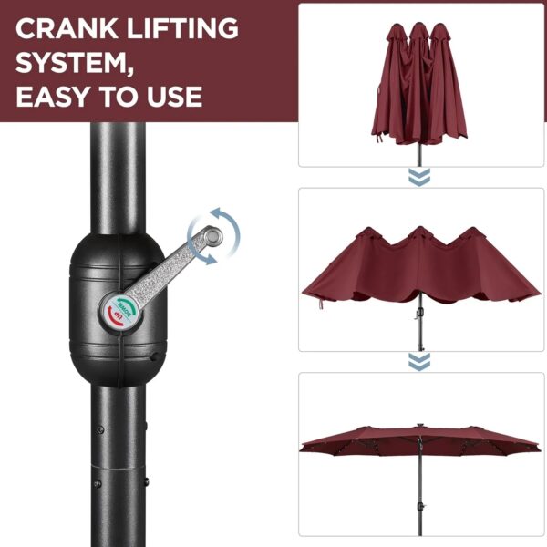 15 ft Large Patio Umbrella with Solar Lights Double-Sided Outdoor Rectangle Market Umbrellas with 36 LED Lights/Base Included/Easy Crank for Patio...