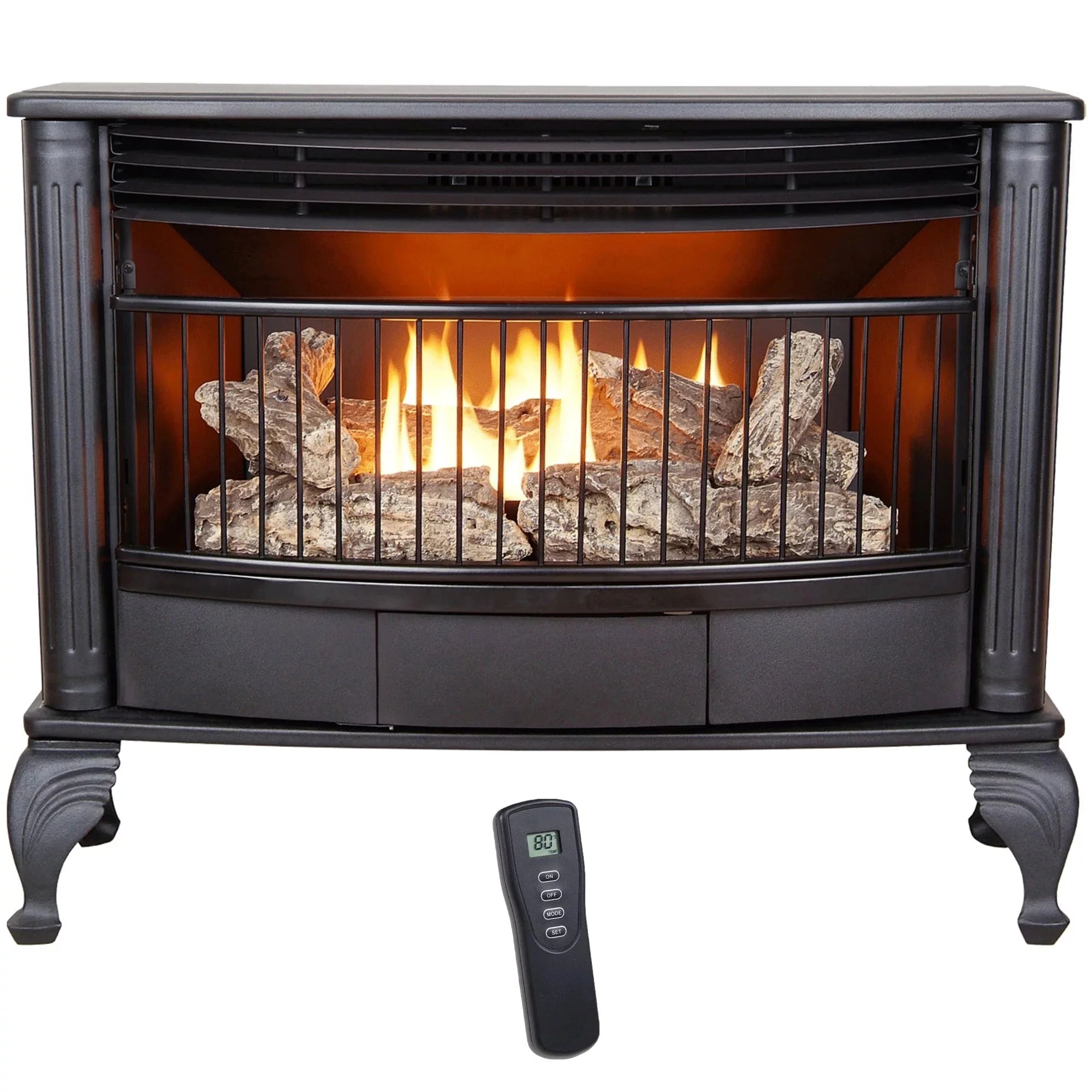 d751e968d903d5b20a533373ca2211eff8d3195e167d3f9a4e1a0ce20a513841-1 Procom Vent less Dual Fuel Gas Stove - 25,000 BTU, Remote Control, Black Finish - Model# QNSD250RT