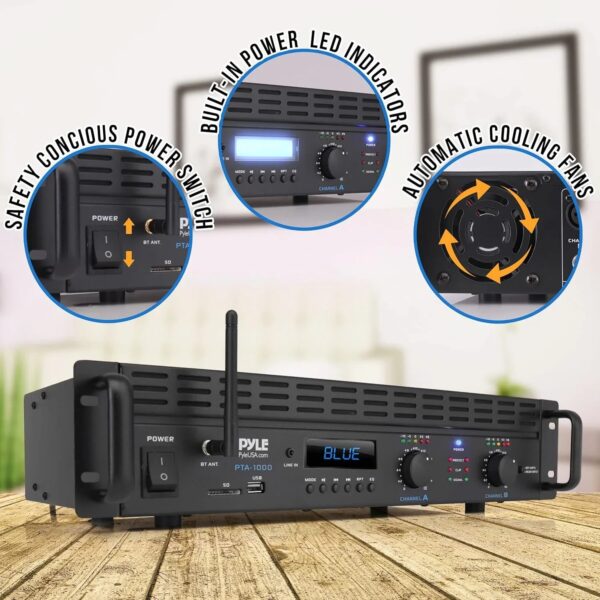 2-Channel Bluetooth Power Amplifier - 2000W Bridgeable Rack Mount Pro Audio Sound Wireless Home Stereo Receiver w/TRS XLR Input,LCD, Bridge Mode,...