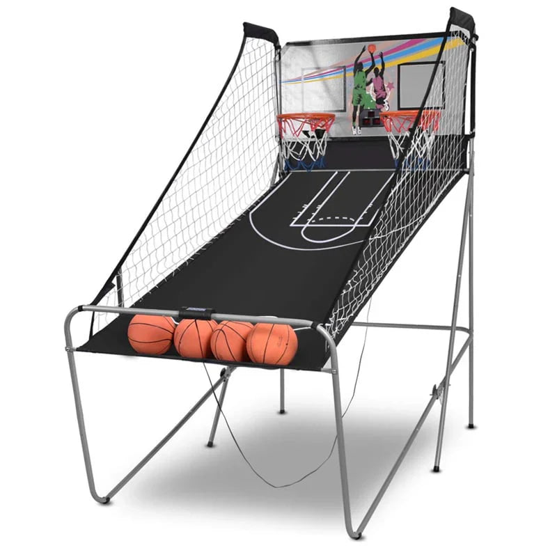 d89c742aafecedc0d3ca5c20228d36a751508622d14bbbc486f1651f682ae0b9 Foldable Indoor Basketball Arcade Game with 4 Balls Electronic Double Shot LED Scoring System for Kids Adults