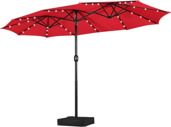 15 ft Large Patio Umbrella with Solar Lights Double-Sided Outdoor Rectangle Market Umbrellas with 36 LED Lights/Base Included/Easy Crank for Patio...