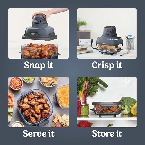 Ninja Crispi 4 in 1 Portable Glass Air Fryer Cooking System, 4QT & 6 Cup Glass Containers with Storage Lids, Easy Meals, Microwave, Freezer &...