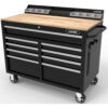 46-in W x 24.5-in D 9-Drawer Mobile Workbench with Hardwood Top and Power Station Gloss Black
