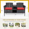 Flamaker Outdoor Furniture Patio Loveseat Wicker 2-Seat with Built-in Table and Cushions Rattan Porch Chairs Bench for Balcony, Lawn, Backyard (Beige)