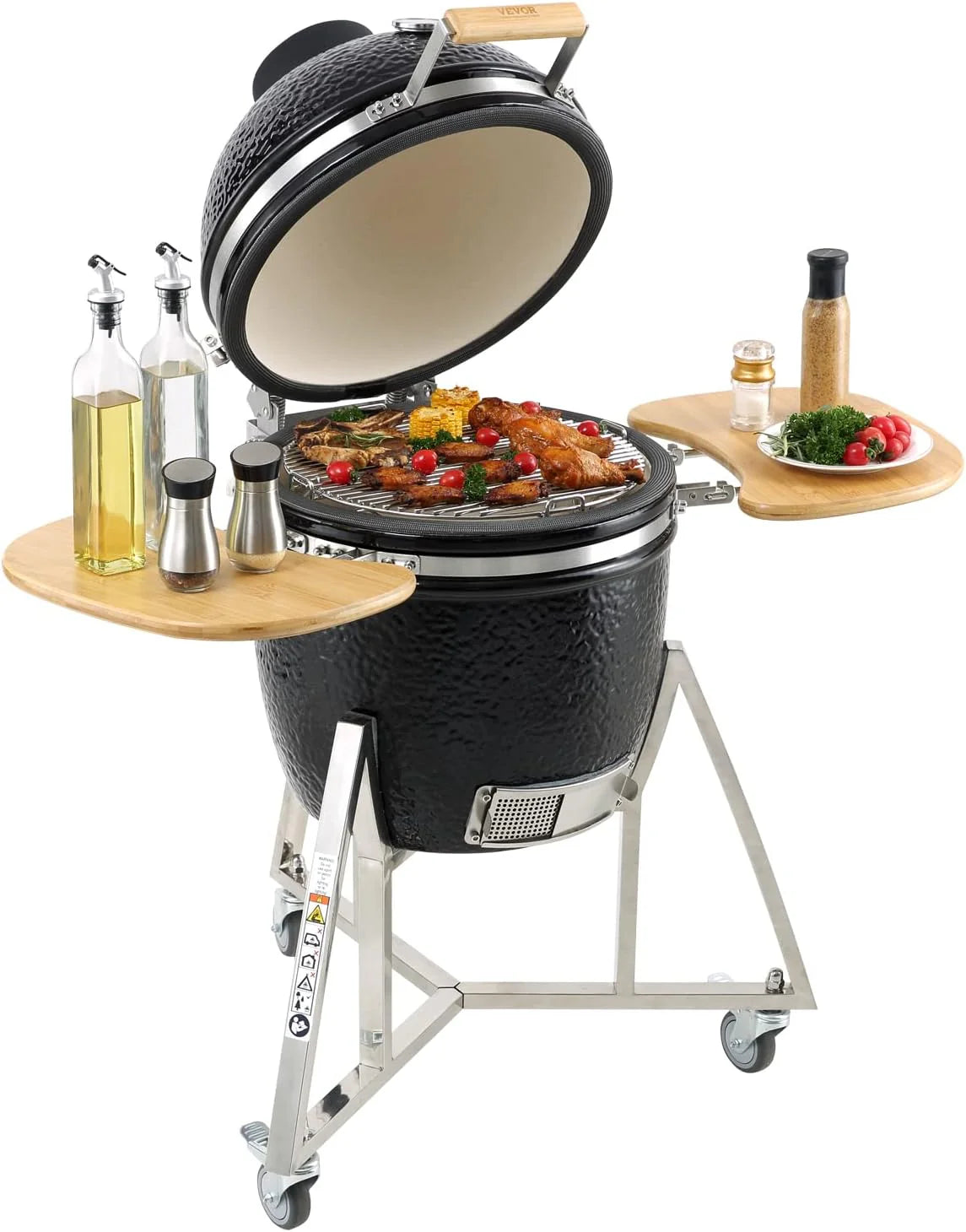 dc8d6f7e96b142f838dfa8b89113f8f543822370d43491c316e113838dc0d821 18-inch portable charcoal grill with lid and cart, propane gas grill with sturdy stainless steel frame, outdoor cooking small smoker, suitable for...