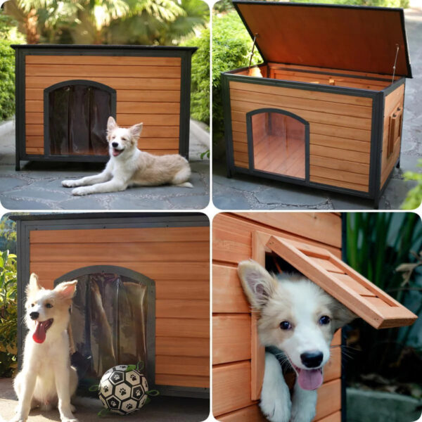 43.3-inch L-shaped outdoor dog house with insulation feature, a dog shelter made of fully sealed foam material on all six sides, suitable for...