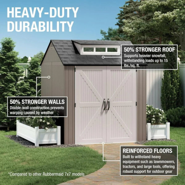 Rubbermaid Resin Outdoor Storage Shed With Floor (7 x 7 Ft) Weather Resistant Gray Organization for Home/Backyard/Garden Tools/Lawn Mower/Bike...